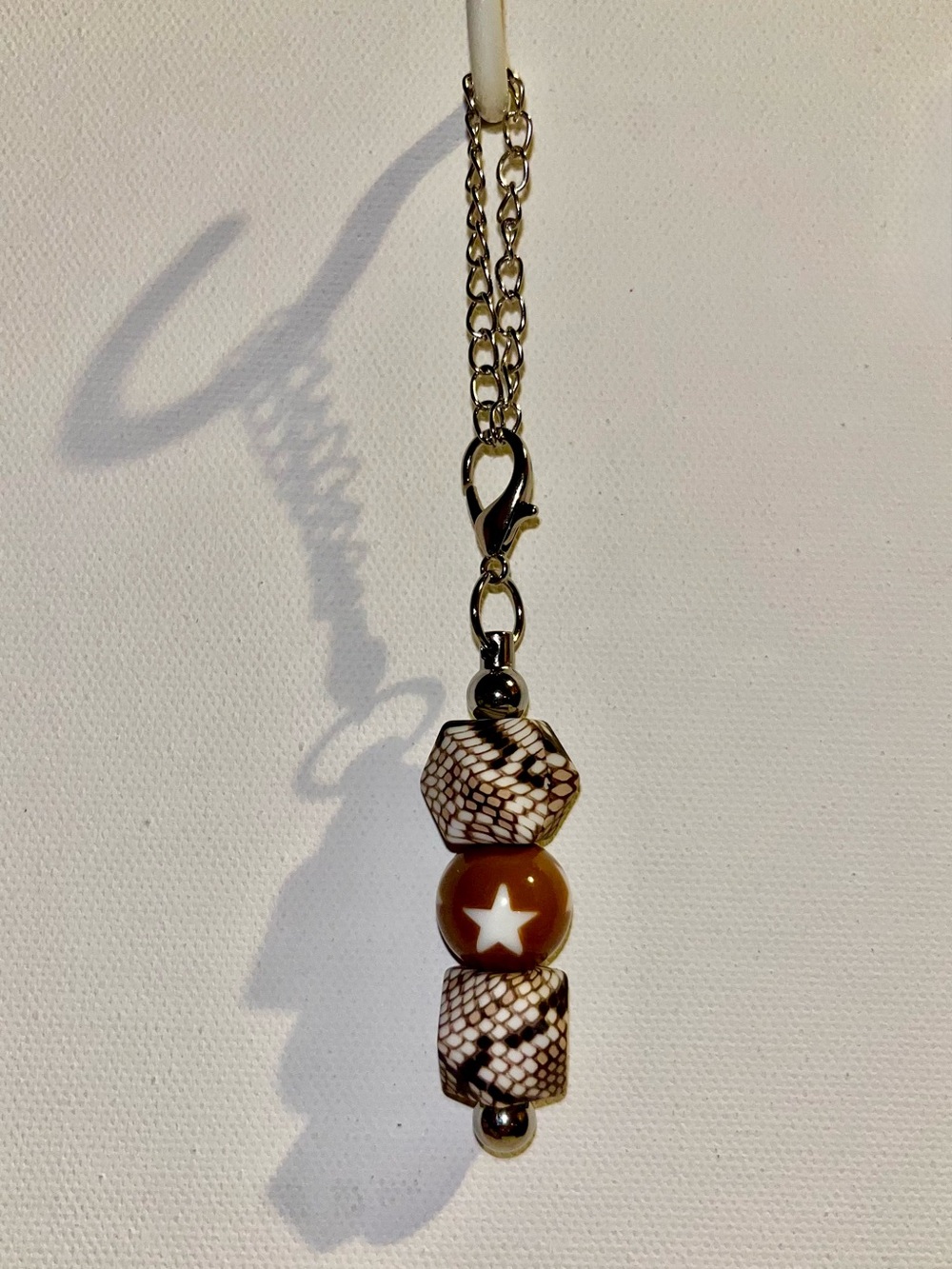 Silver-tone Cup Charm Featuring Brown w/Star Focal Bead & 2 Camouflage Beads